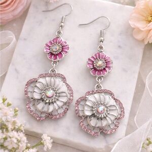 Paparazzi Pink and White Floral Drop Earrings